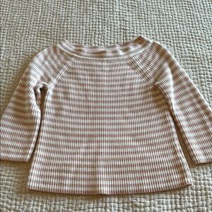 Women’s 3/4 sleeve pink and white striped boat neck sweater JCrew